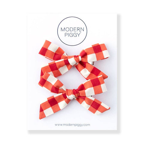 Modern Piggy - Red Gingham | Pigtail Set - Hand-tied Bow - Lulu Bella Boutique
