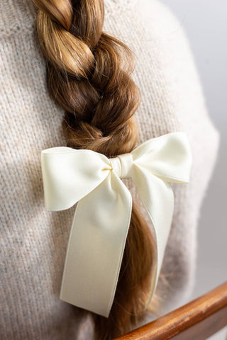 VDAY 24: Grace & Grandeur Delora Matte Satin Bow Barrette: Ivory