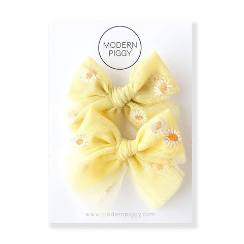 Modern Piggy - Sunrise Daisy | Tulle Bow - Pigtail Set - Lulu Bella Boutique