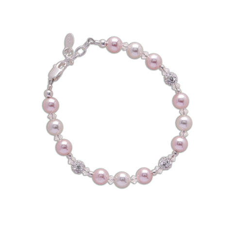 Kid's Sterling Silver Pink Pearl Baby or Child's Bracelet