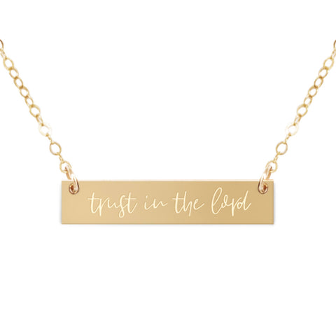 Zen and Zuri - Trust in the Lord Bible Gold Filled Bar Christian Necklace