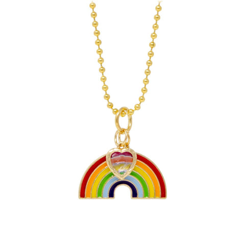 Tiny Treats and ZOMI GEMS - Rainbow & Heart Gold Charm Necklace By ZOMI GEMS - Lulu Bella Boutique