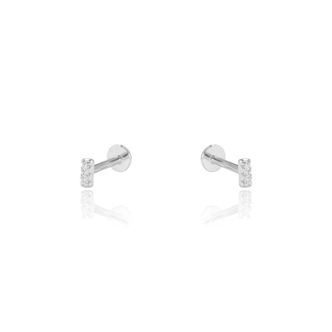 CZ Tiny Bar Screw Flat Back Earrings: Silver