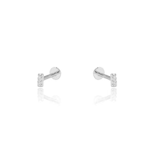 CZ Tiny Bar Screw Flat Back Earrings: Silver