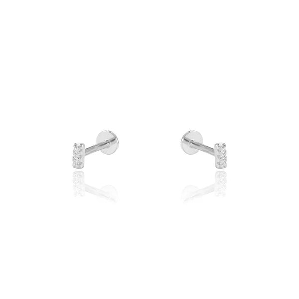 CZ Tiny Bar Screw Flat Back Earrings: Silver