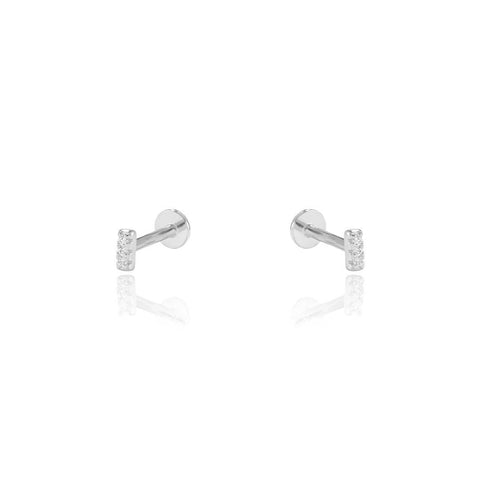 CZ Tiny Bar Screw Flat Back Earrings: Silver