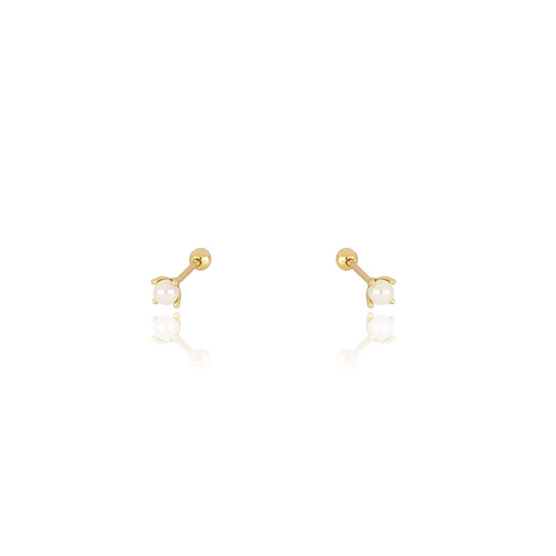 Tiny Pearl Screw Flat Back Earrings: 14k Gold - Lulu Bella Boutique