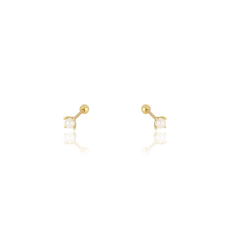 Tiny Pearl Screw Flat Back Earrings: 14k Gold - Lulu Bella Boutique