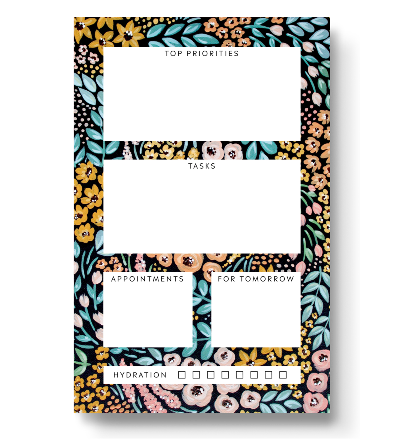 Black Floral Daily Planner Notepad, 8.5x5.5 in.