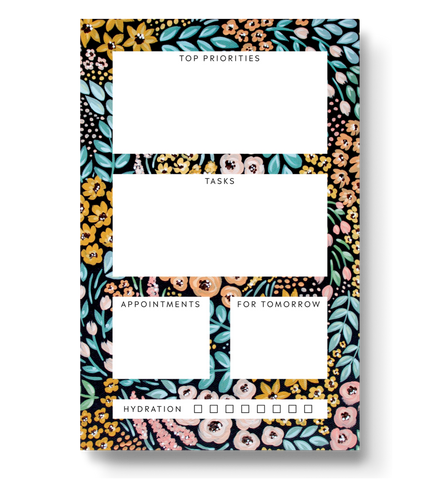 Black Floral Daily Planner Notepad, 8.5x5.5 in.