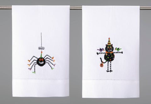 Peking Handicraft - Spider & Cat Halloween Guest Towel 2 Design St/4 - Lulu Bella Boutique