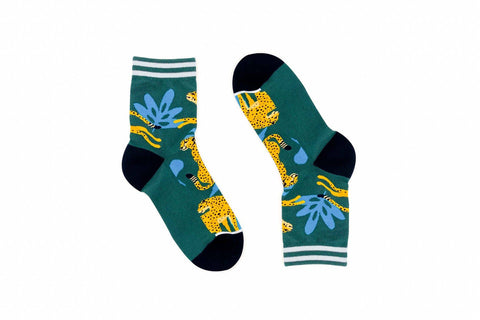 Woven Pear - Half-Crew Socks, Cheetah - Lulu Bella Boutique