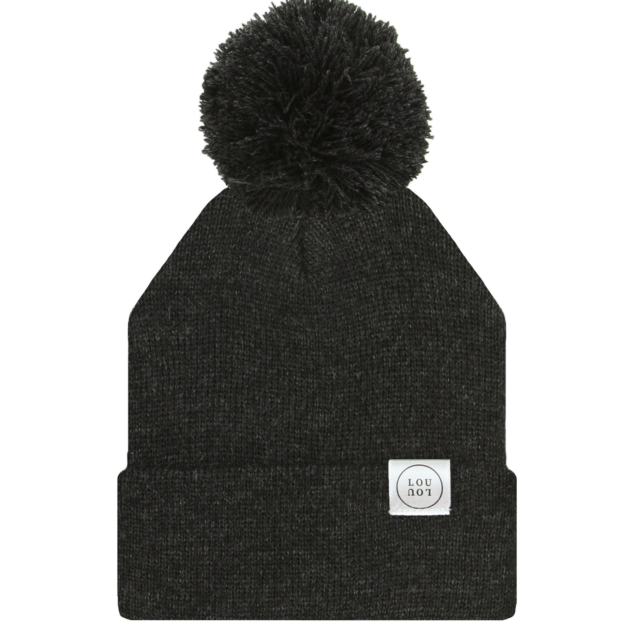 Beanie with Pom - Heathered Black: Child/Adult