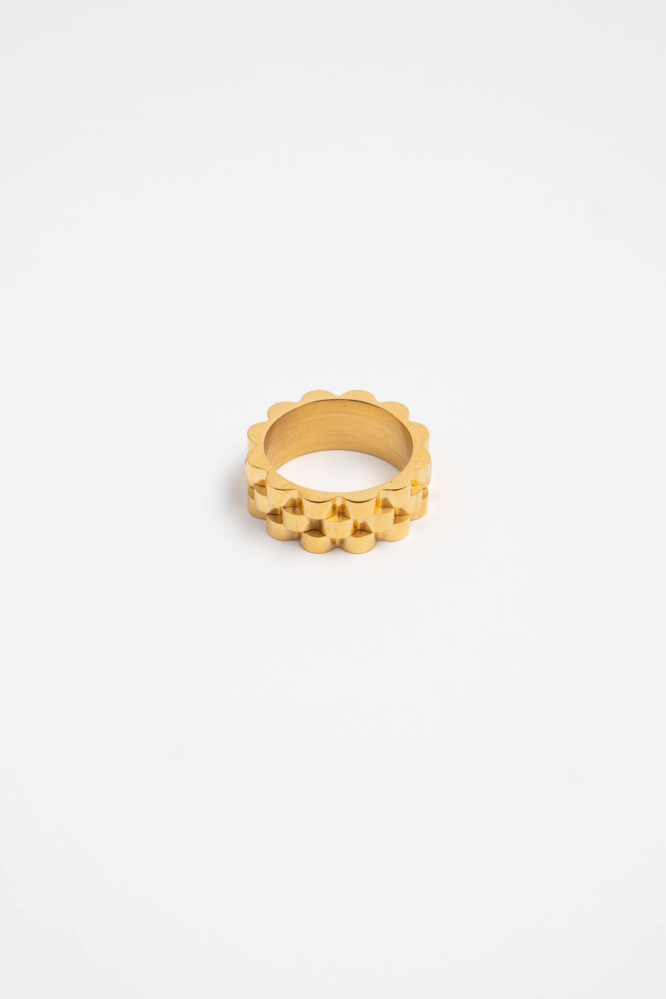 PRODUCT DETAILS Water Resistant 💧METAL: 18K gold over stainless steel. Hypoallergenic. Runs Small DESIGNER NOTE: This classic ring is sure to go with any outfit. Whether you wear it on date night or to the office, you are sure to make a statement. STYLE TIP: Wear this ring with its matching sister bracelet for a complete look.