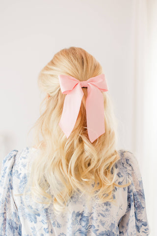 VDAY 24: Grace & Grandeur Bailee Matte Satin Bow Barrette: Soft Pink