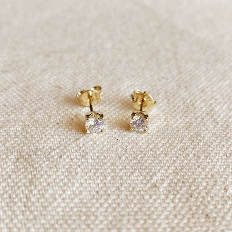 GoldFi - 18k Gold Filled Prong 4mm Cubic Zirconia Stud Earrings - Lulu Bella Boutique