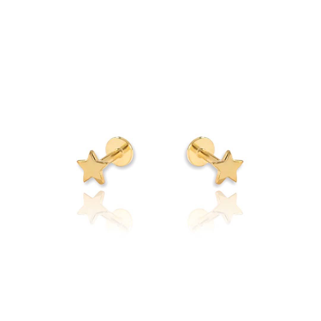 Star Screw Flat Back Cartilage Earrings: Gold