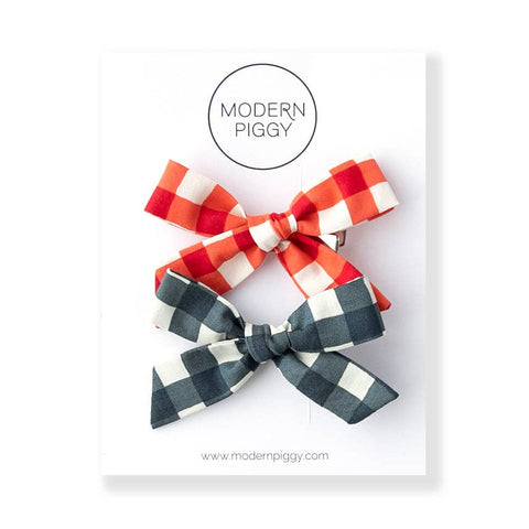Modern Piggy - Gingham | Pigtail Set - Hand-tied Bow - Lulu Bella Boutique