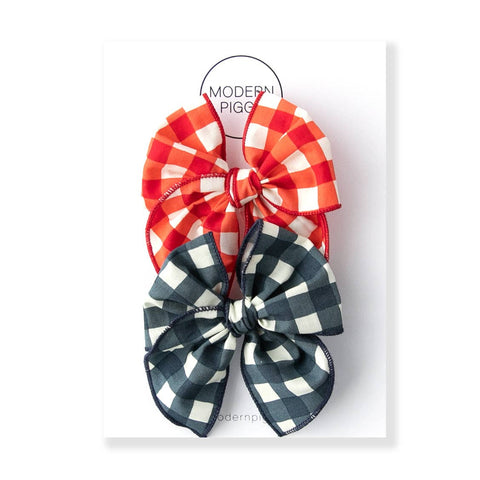 Modern Piggy - Gingham | Pigtail Set - Petite Party Bow - Lulu Bella Boutique