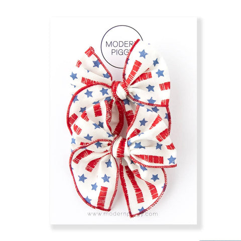 Modern Piggy - Stars & Stripes | Pigtail Set - Petite Party Bow - Lulu Bella Boutique
