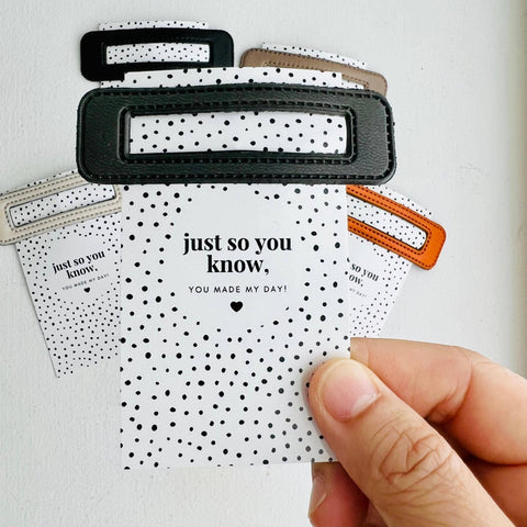 Tiny Gift Society - Thank You Gifts Vegan Leather Hair Clip - Made My Day Card - Lulu Bella Boutique