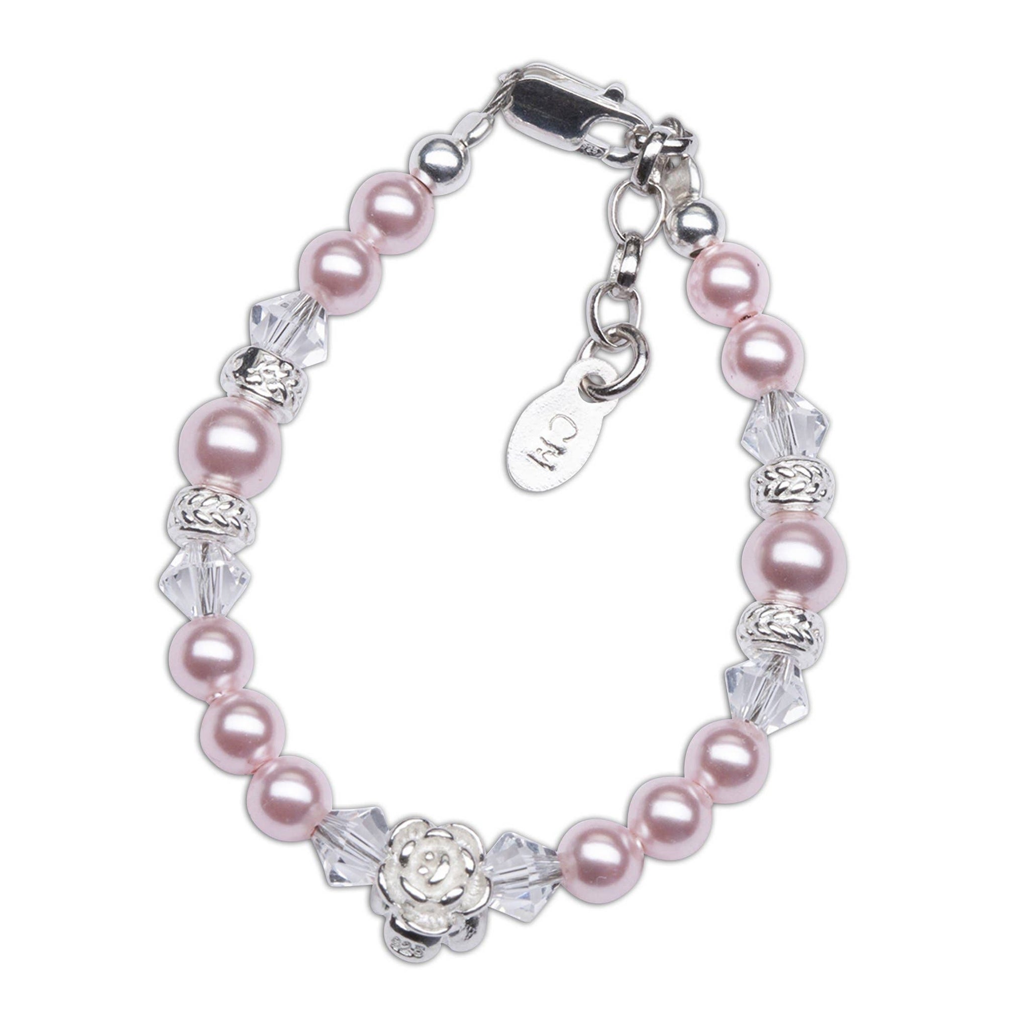Cherished Moments - Rose - Sterling Silver Pink Pearl Baby & Kids Bracelet