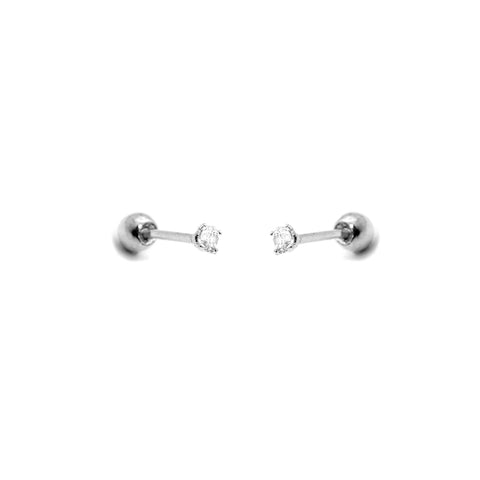 Classic CZ Tiny Diamond Screw Flat Back Earrings: Silver