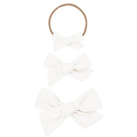 Linen Bow - White Headband: Small / Nylon Headband