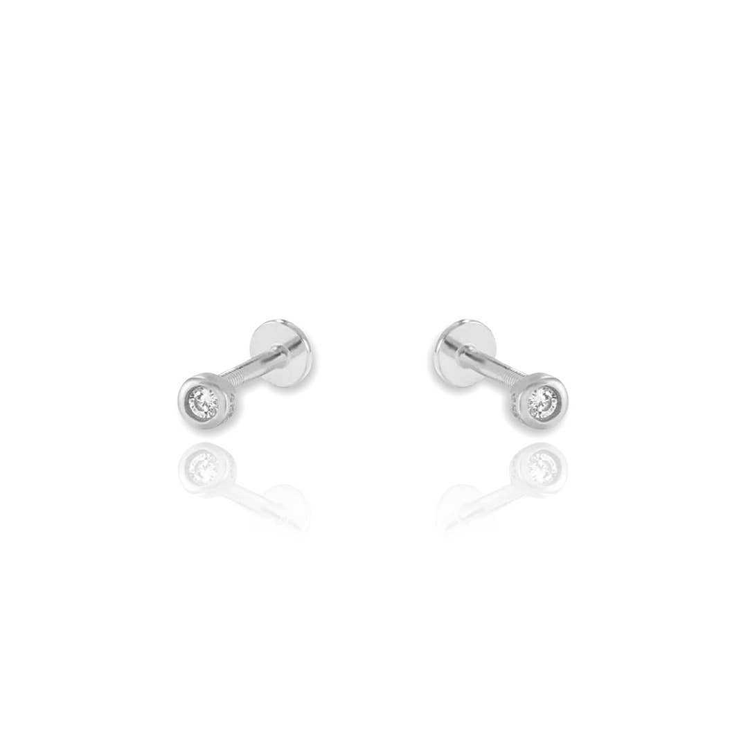 Bezel Set Screw Flat Back Cartilage Earrings: Silver