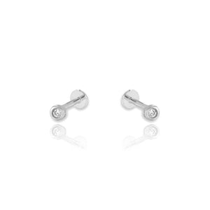 Bezel Set Screw Flat Back Cartilage Earrings: Silver