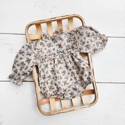 Baby Girl Cotton Bubble Romper Dressy sleeve Viola: 6-12m - Lulu Bella Boutique