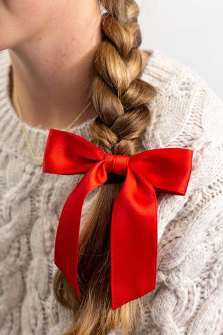 VDAY 24: Grace & Grandeur Delora Matte Satin Bow Barrette: Red