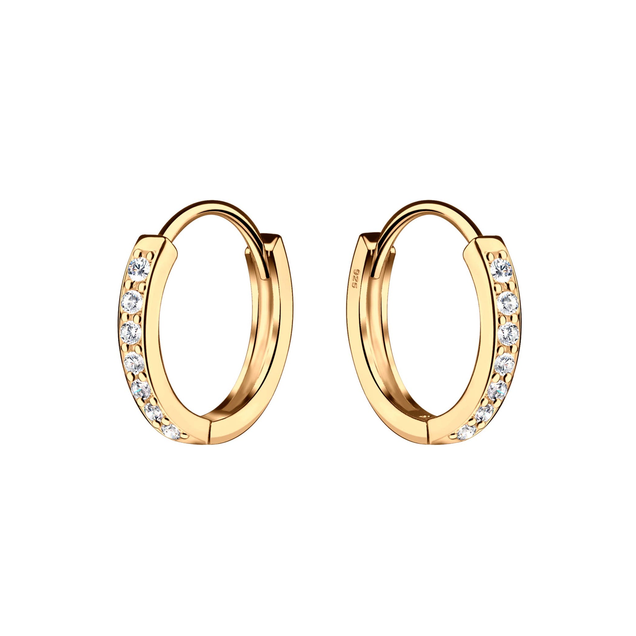 14K Gold-Plated Huggie CZ Hoop Earrings for Kids and girls