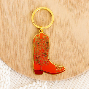 Cowboy Boot Metal Keychain 2x2 in. - Lulu Bella Boutique