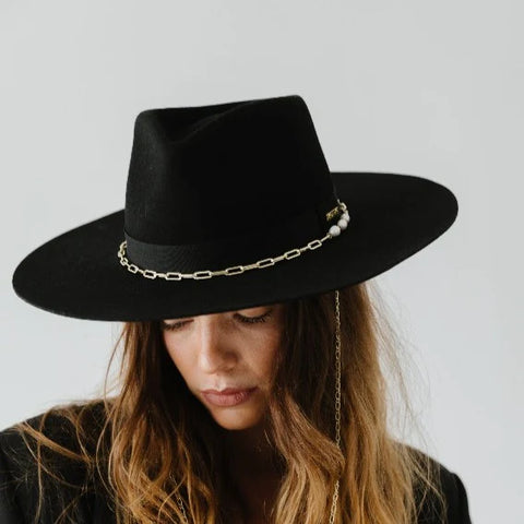 Gigi Pip Raine Wide Brim Fedora Hat in Black