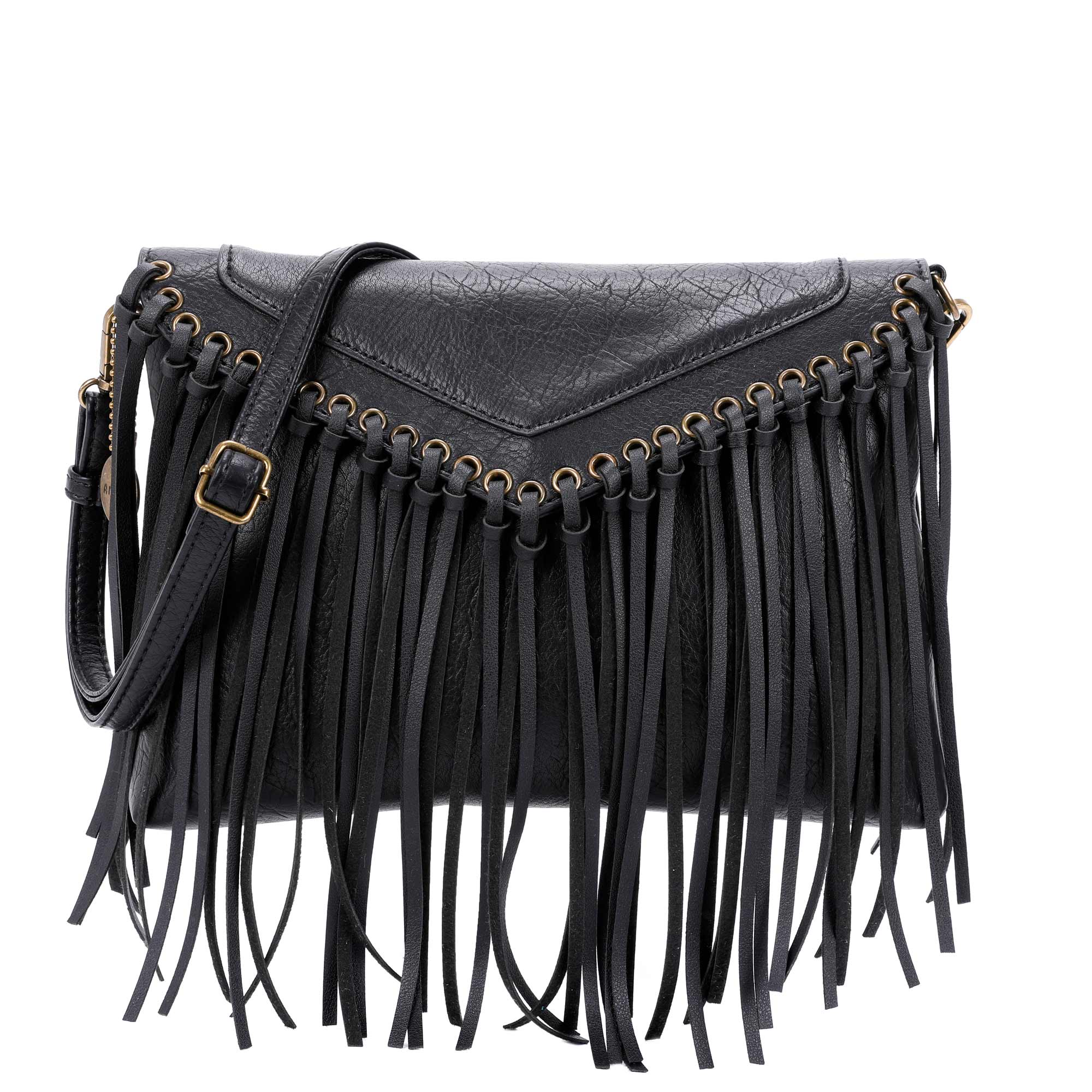 Dallas Fringe Crossbody Bag in Black