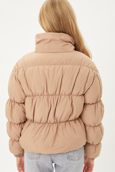 Long Sleeve Fluffy Puffer Jacket in Coco Brown