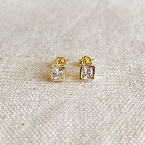 GoldFi - 18k Gold Filled Squared Stud Earring With Detailed Bezel - Lulu Bella Boutique