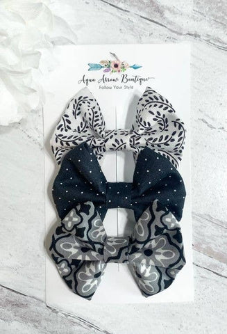 Classic Fabric Hair Bow Set - Black and White