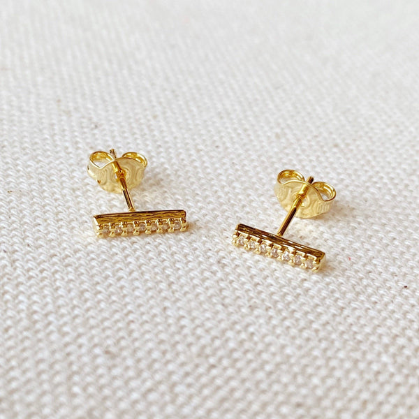 18k Gold Filled Dainty CZ Bar Stud Earrings For Wholesale An