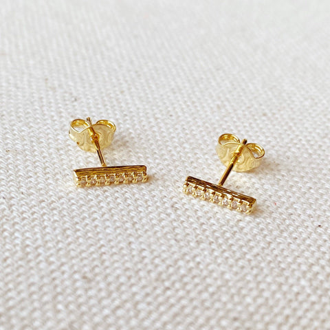 18k Gold Filled Dainty CZ Bar Stud Earrings For Wholesale An