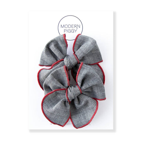 Modern Piggy - Chambray | Pigtail Set - Petite Party Bow - Lulu Bella Boutique