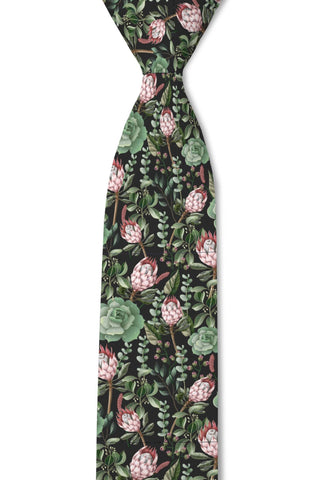 Sage - Black and Green Succulent Tie: 3.25" Standard Tie - Lulu Bella Boutique