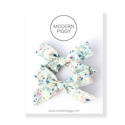 Modern Piggy - Painted Garden | Pigtail Set - Hand-tied Bow - Lulu Bella Boutique