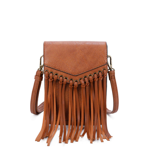 Scarlet Fringe Phonecase Crossbody in Cognac - Lulu Bella Boutique