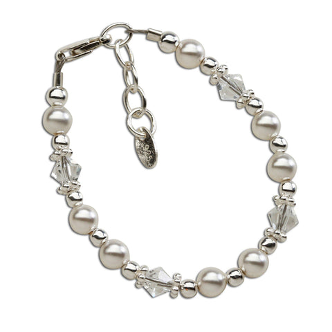 Cherished Moments - Hope - Sterling Silver Pearl / Crystal Baby & Kids Bracelet - Lulu Bella Boutique