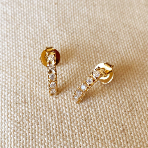 GoldFi - 18k Gold Filled Curved Bar Clear Crystal Stud Earrings - Lulu Bella Boutique