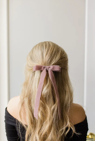 Grace & Grandeur Alice Long Bow Barrette: Dusty Mauve