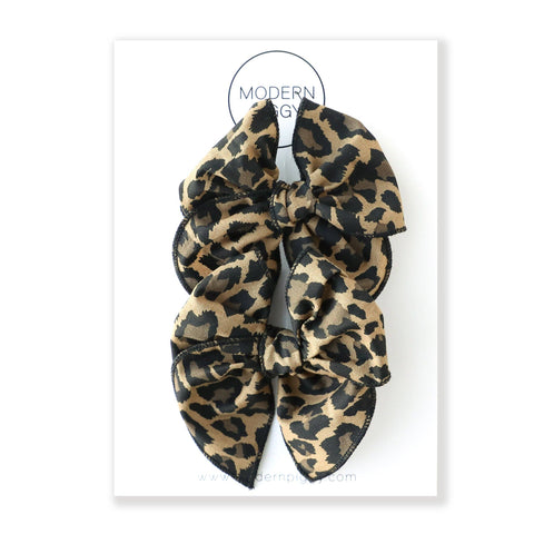 Modern Piggy - Leopard | Pigtail Set - Petite Party Bow - Lulu Bella Boutique