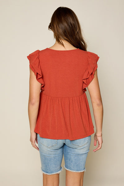 Flutter Sleeve Textured Knit Top in Clay